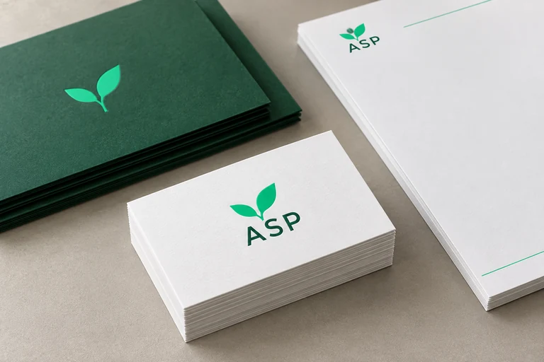 Green and white business cards and letterhead