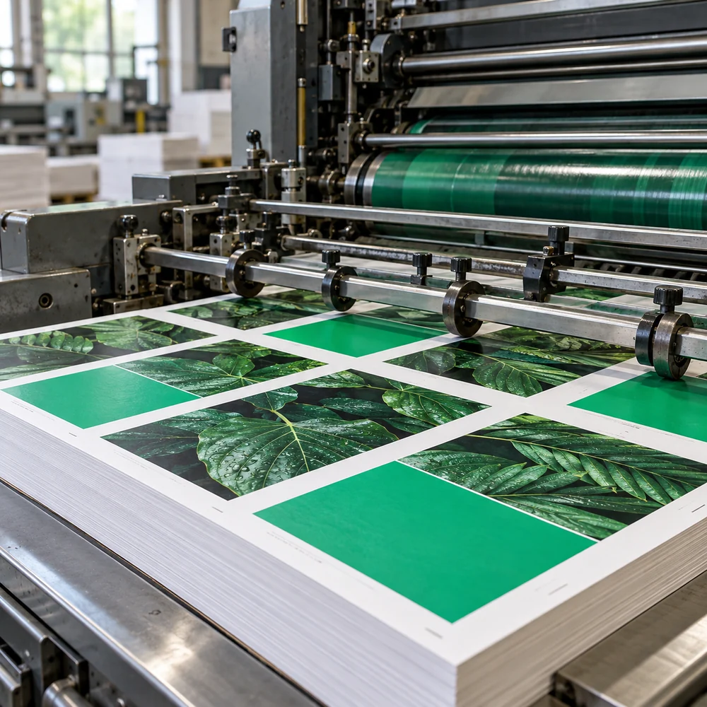 Printed green sheets moving through printing equipment